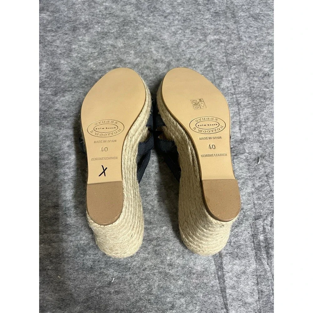 Stubbs Wooton Sandals Womens 10 Indigo Grace Espadrilles Wedges Rib Open Toe